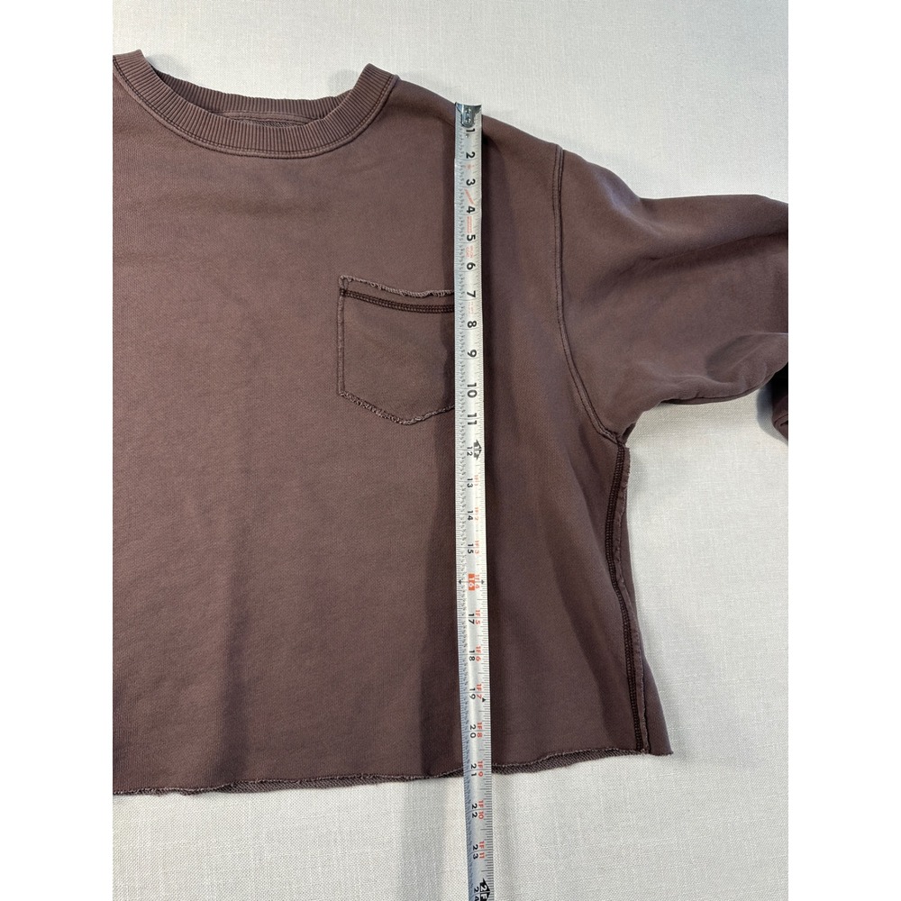 Aerie Brown Raw Hem Cropped Pocket‎ Crewneck Sweatshirt Womens Medium - Picture 6 of 6